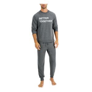 FAMILY PJs Mens Gray Drawstring Long Sleeve T-Shirt Top Cuffed Pants Pajamas S